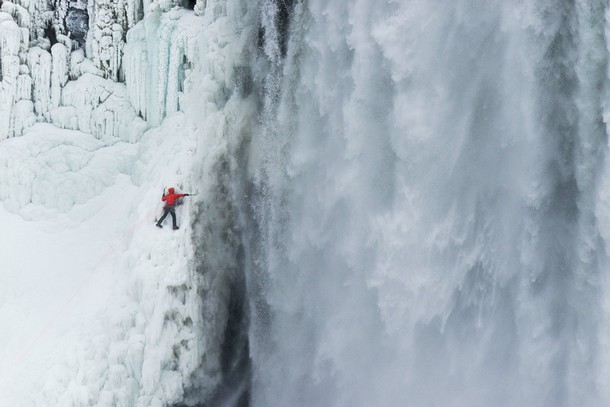 Will Gadd climbing Niagara Falls