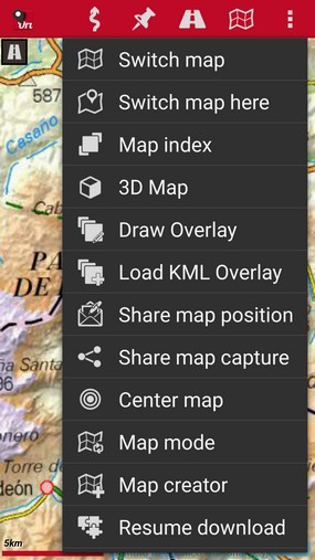 Oruxmaps map options
