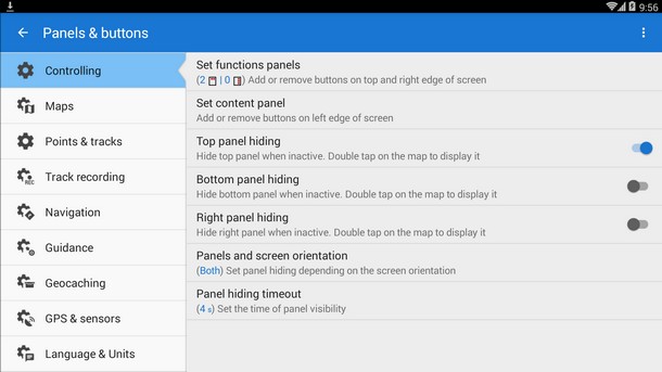 Locus Map - panels and buttons